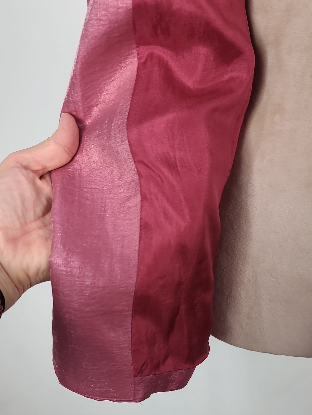 Vtg Y2K Eileen Fisher Shimmer Rouge Pink Open-Front Shawl Collar Blazer Jacket L - Picture 13 of 15